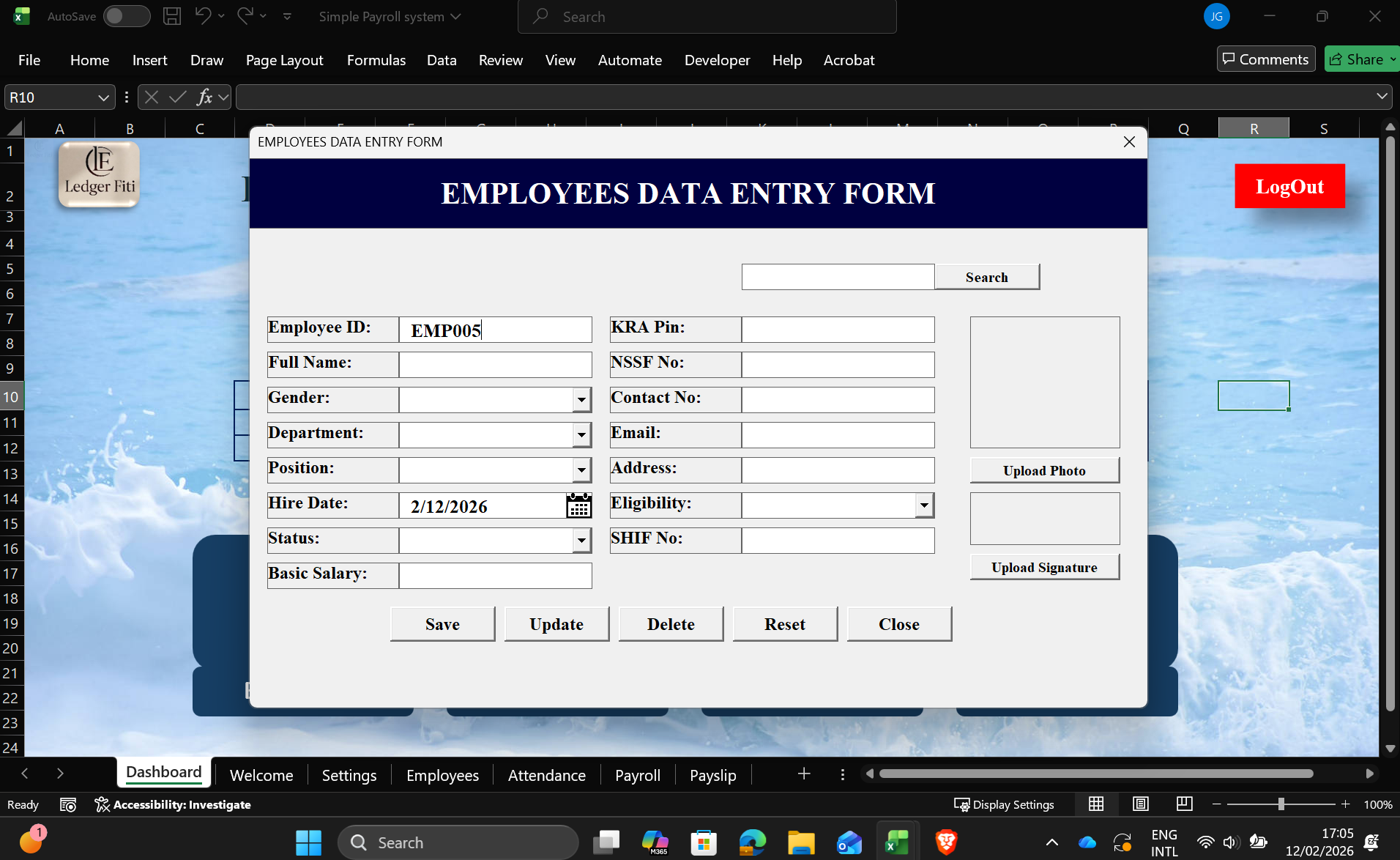 Payroll system detail view